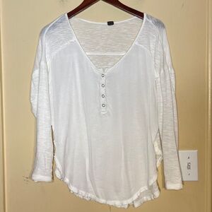 Free People White Button-Front Top